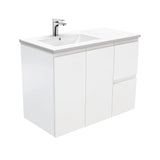 Fienza Dolce Fingerpull Offset Wall Hung Vanity Left Basin (1 Taphole) 900mm Satin White TCL90LZ