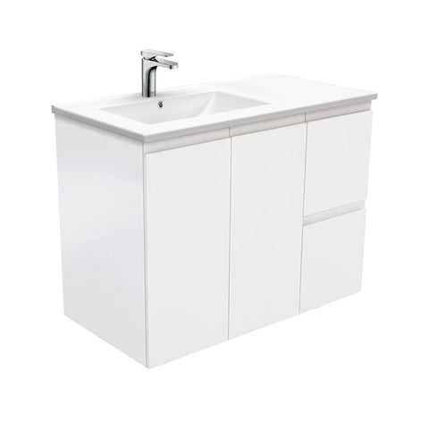 Fienza Dolce Fingerpull Offset Wall Hung Vanity Left Basin (1 Taphole) 900mm Satin White TCL90LZ