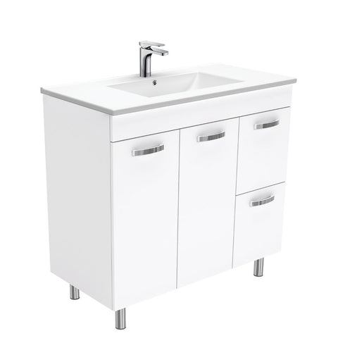 Fienza Dolce Unicab Vanity On Legs Solid Doors Left Hand Drawers (1 Taphole) 900mm Gloss White TCL90NLWL