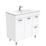 Fienza Dolce Unicab Vanity On Legs Solid Doors Right Hand Drawers (1 Taphole) 900mm Gloss White TCL90NLWR