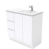 Fienza Dolce Fingerpull Offset On Kickboard Vanity Right Basin (1 Taphole) 900mm Gloss White TCL90RC