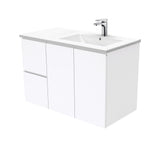 Fienza Dolce Fingerpull Offset Wall Hung Vanity Right Basin (1 Taphole) 900mm Gloss White TCL90RF
