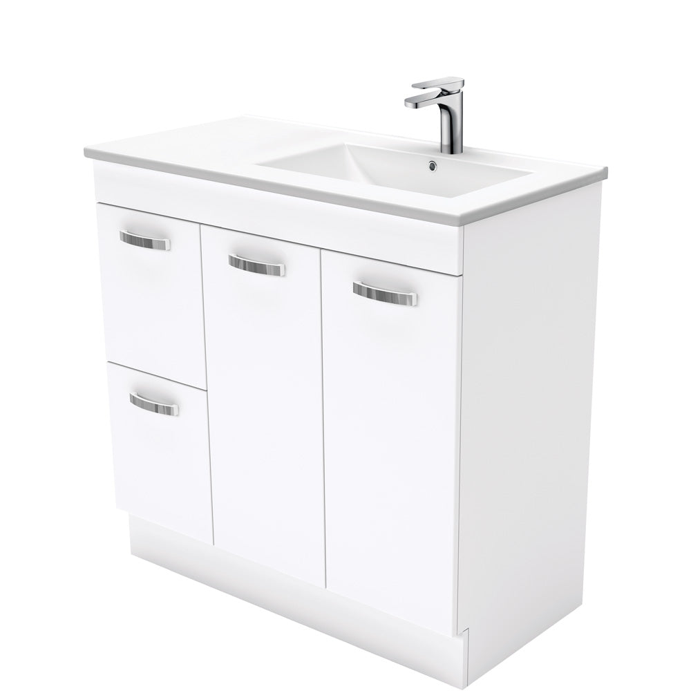 Fienza Dolce Unicab Offset On Kickboard Vanity Right Basin (1 Taphole) 900mm Gloss White TCL90RNKW