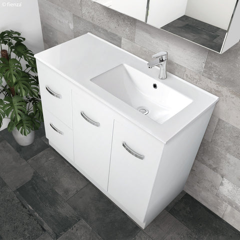 Fienza Dolce Unicab Offset Wall Hung Vanity Right Basin (1 Taphole) 900mm Gloss White TCL90RJ