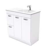 Fienza Dolce Unicab Offset On Kickboard Vanity Right Basin (1 Taphole) 900mm Gloss White TCL90RNKW