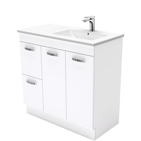 Fienza Dolce Unicab Offset On Kickboard Vanity Right Basin (1 Taphole) 900mm Gloss White TCL90RNKW