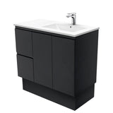 Fienza Dolce Fingerpull Offset On Kickboard Vanity Right Basin (1 Taphole) 900mm Satin Black TCL90RZBK
