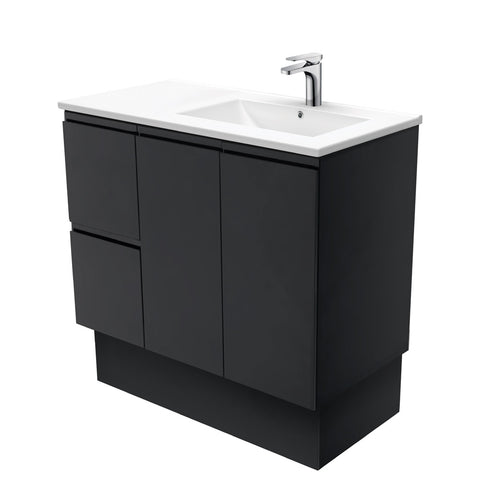 Fienza Dolce Fingerpull Offset On Kickboard Vanity Right Basin (1 Taphole) 900mm Satin Black TCL90RZBK
