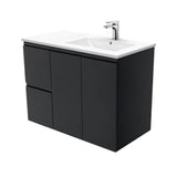 Fienza Dolce Fingerpull Offset Wall Hung Vanity Right Basin (1 Taphole) 900mm Satin Black TCL90RZB