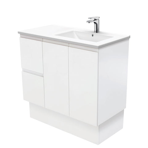 Fienza Dolce Fingerpull Offset On Kickboard Vanity Right Basin (1 Taphole) 900mm Satin White TCL90RZK