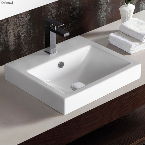 Fienza Low Profile Semi Inset Basin 500x445mm w/ Pop Up Waste Gloss White TR4034A-PU