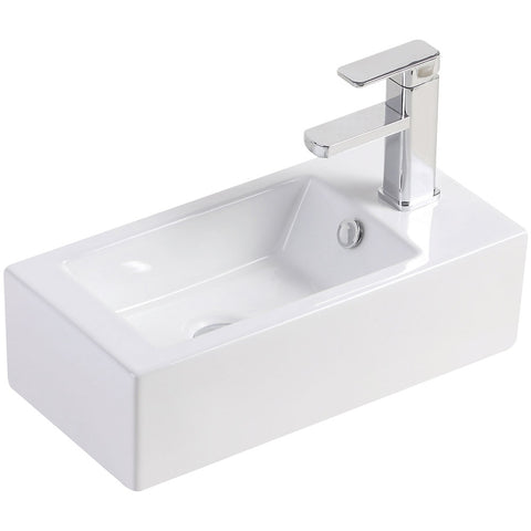 Fienza Linea Wall Hung Basin Right Hand Tap (Chrome Pop Up Waste & Overflow) Gloss White TR4127A-PU