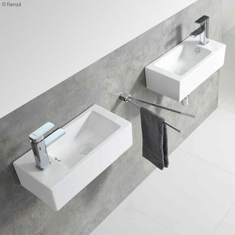 Fienza Linea Wall Hung Basin Right Hand Tap (Chrome Pop Up Waste & Overflow) Gloss White TR4127A-PU