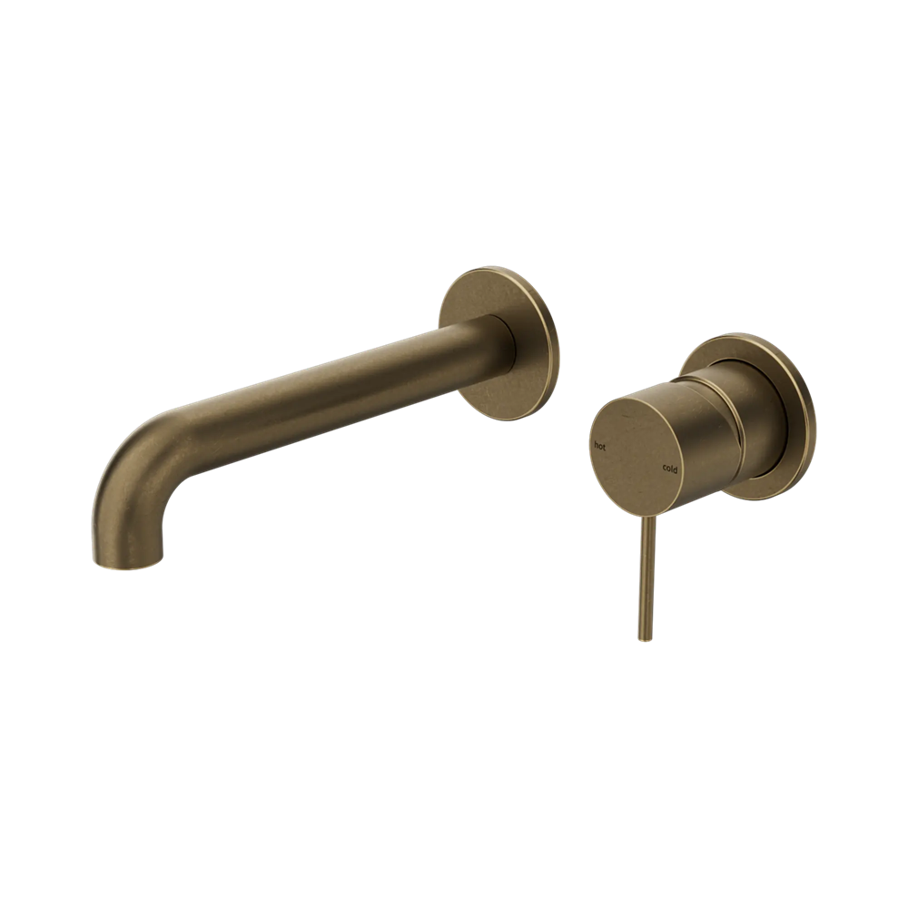 Nero Mecca Wall Basin/Bath Mixer Set 160mm Spout Separate Plates Tumbled Antique Brass NR221910C160TA