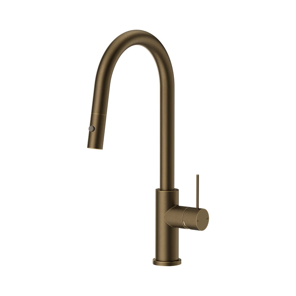 Nero Mecca Pull Out Sink Mixer Vegie Spray Function Tumbled Antique Brass NR221908TA