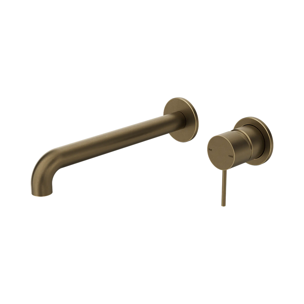 Nero Mecca Wall Basin/Bath Mixer Set 230mm Spout Separate Plates Tumbled Antique Brass NR221910C230TA