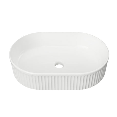 Timberline Oval Flute Topmount Basin 490mm Gloss White OVF-BS-490-WG-S