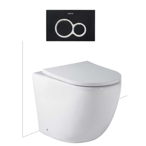 Seima Arko Toilet Package, Wall Faced Toilet Pan Matte White, In Wall Cistern C100, Flush button 100 Serie Black, Slim Toilet Seat 192597 + 191790