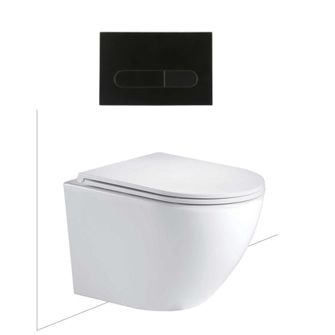 Seima Arko Toilet Package, Wall Hung Toilet Pan Matte White, In Wall Cistern C200, Flush button 500 Serie Matte Black, Flat Toilet Seat 192590 + 191803