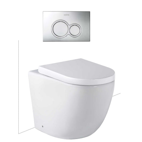 Seima Arko Toilet Package, Wall Faced Toilet Pan Matte White, In Wall Cistern C100, Flush button 100 Serie Chrome, Deluxe Toilet Seat 192596 + 191791