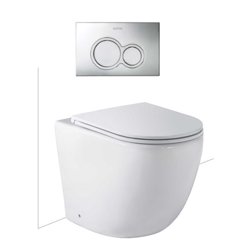 Seima Arko Toilet Package, Wall Faced Toilet Pan Matte White, In Wall Cistern C100, Flush button 100 Serie Chrome, Flat Toilet Seat 192598 + 191791