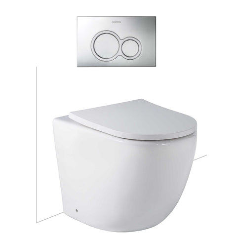 Seima Arko Toilet Package, Wall Faced Toilet Pan Matte White, In Wall Cistern C100, Flush button 100 Serie Chrome, Slim Toilet Seat 192597 + 191791