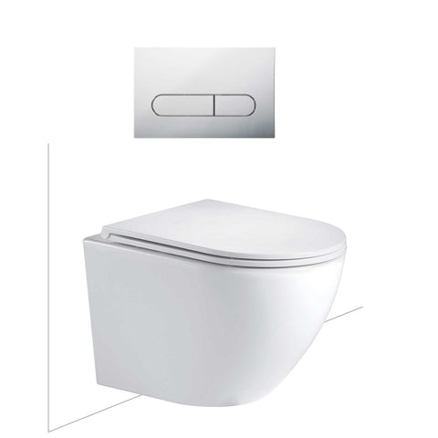 Seima Arko Toilet Package, Wall Hung Toilet Pan Matte White, In Wall Cistern C200, Flush button 500 Serie Chrome, Flat Toilet Seat 192590 + 191804