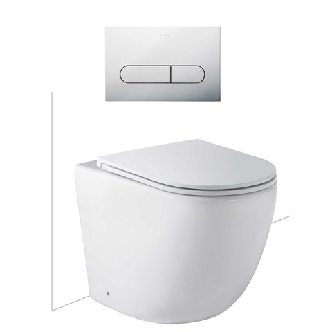 Seima Arko Toilet Package, Wall Faced Toilet Pan Matte White, In Wall Cistern C100, Flush button 500 Serie Chrome, Deluxe Toilet Seat 192596 + 191804