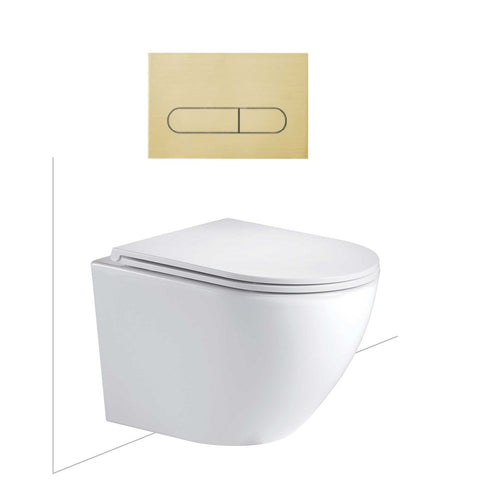 Seima Arko Toilet Package, Wall Hung Toilet Pan Matte White, In Wall Cistern C200, Flush button 500 Serie Brushed Gold, Flat Toilet Seat 192590 + 192064