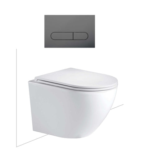 Seima Arko Toilet Package, Wall Hung Toilet Pan Matte White, In Wall Cistern C200, Flush button 500 Serie Gunmetal, Flat Toilet Seat 192590 + 192181