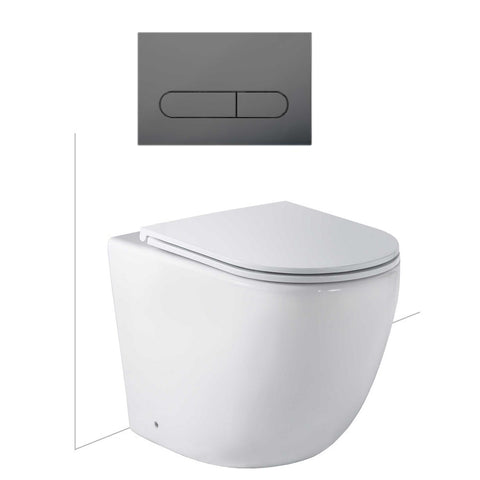 Seima Arko Toilet Package, Wall Faced Toilet Pan Matte White, In Wall Cistern C100, Flush button 500 Serie Gunmetal, Flat Toilet Seat 192598 + 192181