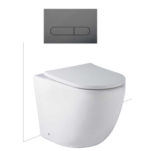 Seima Arko Toilet Package, Wall Faced Toilet Pan Matte White, In Wall Cistern C100, Flush button 500 Serie Gunmetal, Slim Toilet Seat 192597 + 192181