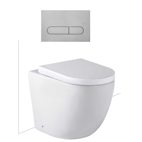 Seima Arko Toilet Package, Wall Faced Toilet Pan Matte White, In Wall Cistern C100, Flush button 500 Serie Brushed Nickel, Deluxe Toilet Seat 192596 + 192063