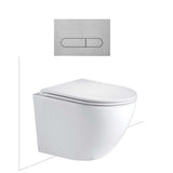 Seima Arko Toilet Package, Wall Hung Toilet Pan Matte White, In Wall Cistern C200, Flush button 500 Serie Brushed Nickel, Flat Toilet Seat 192590 + 192063