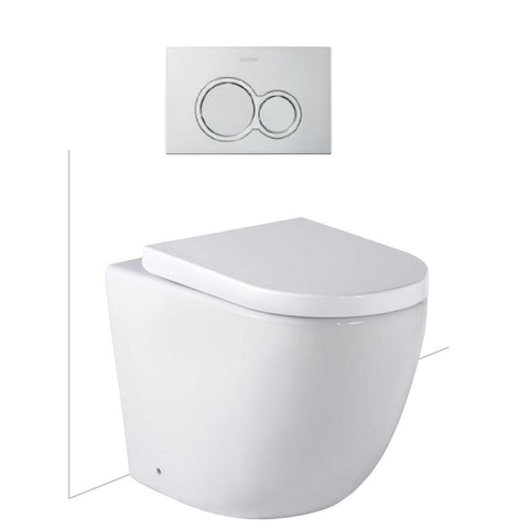 Seima Arko Toilet Package, Wall Faced Toilet Pan Matte White, In Wall Cistern C100, Flush button 100 Serie Satin Silver, Deluxe Toilet Seat 192596 + 191792