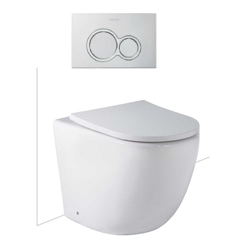 Seima Arko Toilet Package, Wall Faced Toilet Pan Matte White, In Wall Cistern C100, Flush button 100 Serie Satin Silver, Slim Toilet Seat 192597 + 191792