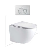 Seima Arko Toilet Package, Wall Hung Toilet Pan Matte White, In Wall Cistern C200, Flush button 100 Serie Satin Silver, Flat Toilet Seat 192590 + 191792