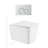 Seima Plati Toilet Package, Wall Hung Toilet Pan Matte White, In Wall Cistern C200, Flush button 100 Serie Satin Silver, Flat Toilet Seat 192465 + 191792