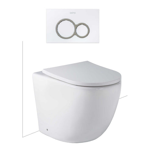 Seima Arko Toilet Package, Wall Faced Toilet Pan Matte White, In Wall Cistern C100, Flush button 100 Serie White, Slim Toilet Seat 192597 + 191793