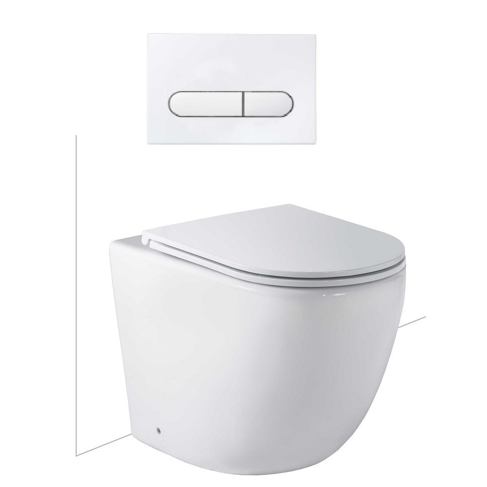 Seima Arko Toilet Package, Wall Faced Toilet Pan Matte White, In Wall Cistern C100, Flush button 500 Serie Matte White, Flat Toilet Seat 192598 + 192276