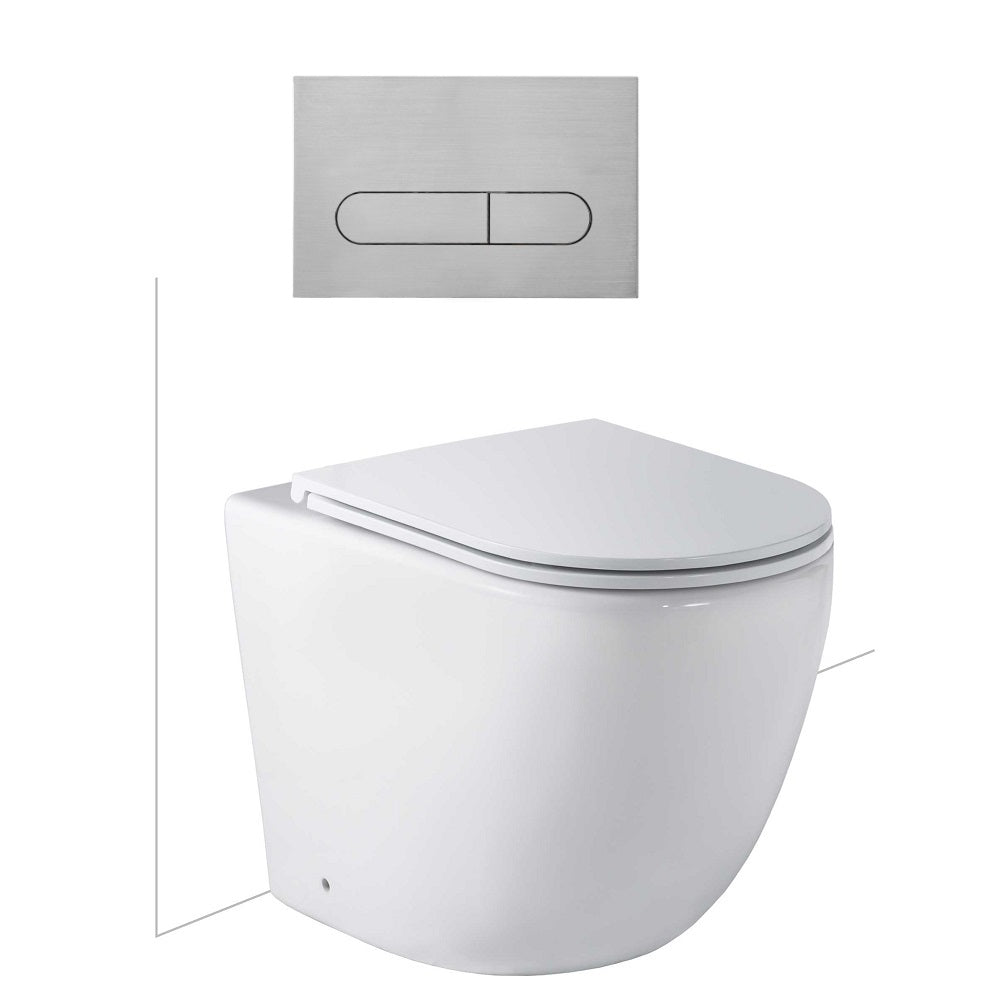 Seima Arko Toilet Package, Wall Faced Toilet Pan Matte White, In Wall Cistern C100, Flush button 500 Serie Brushed Nickel, Slim Toilet Seat 192597 + 192063