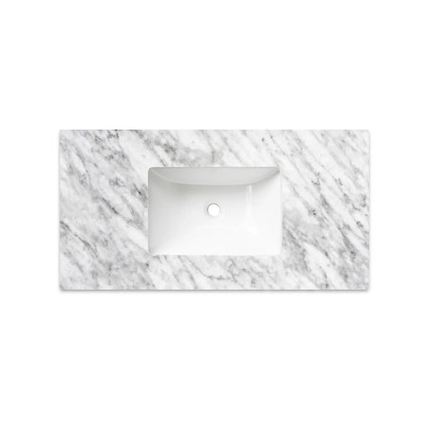 Otti Noosa Wall Hung Vanity 750mm Satin White w/ Undermount Natural Carrara Marble Top & Basin NS750WSTUD-NCA-UB