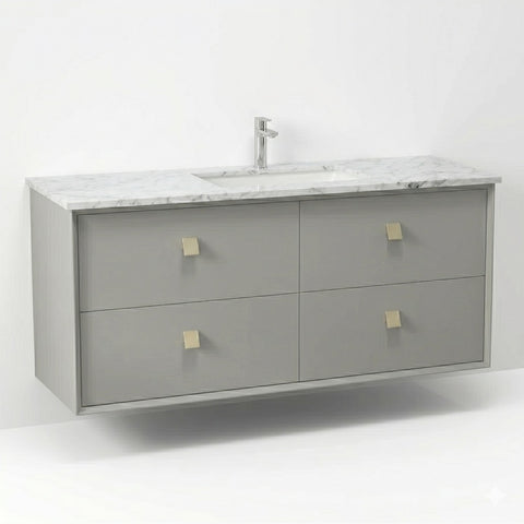 Otti Boston Wall Hung Vanity 1200mm w/ Undermount Basin Light Grey / Natural Carrara Marble Top BS1200LGSTUD-NCA-UB