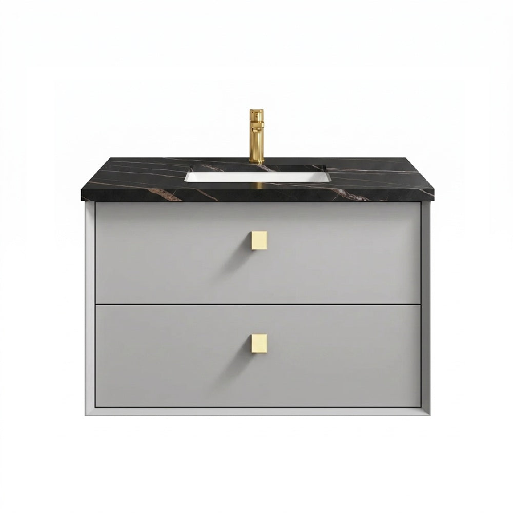 Otti Boston Wall Hung Vanity 600mm w/ Undermount Basin Light Grey / Empire Black Top BS600LGST-EB-UB