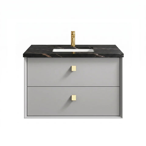 Otti Boston Wall Hung Vanity 600mm w/ Undermount Basin Light Grey / Empire Black Top BS600LGST-EB-UB