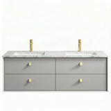 Otti Boston Wall Hung Vanity 1500mm w/ Undermount Basin Light Grey / Natural Carrara Marble Top BS1500LGSTUD-NCA-UB