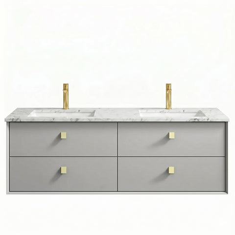 Otti Boston Wall Hung Vanity 1500mm w/ Undermount Basin Light Grey / Natural Carrara Marble Top BS1500LGSTUD-NCA-UB