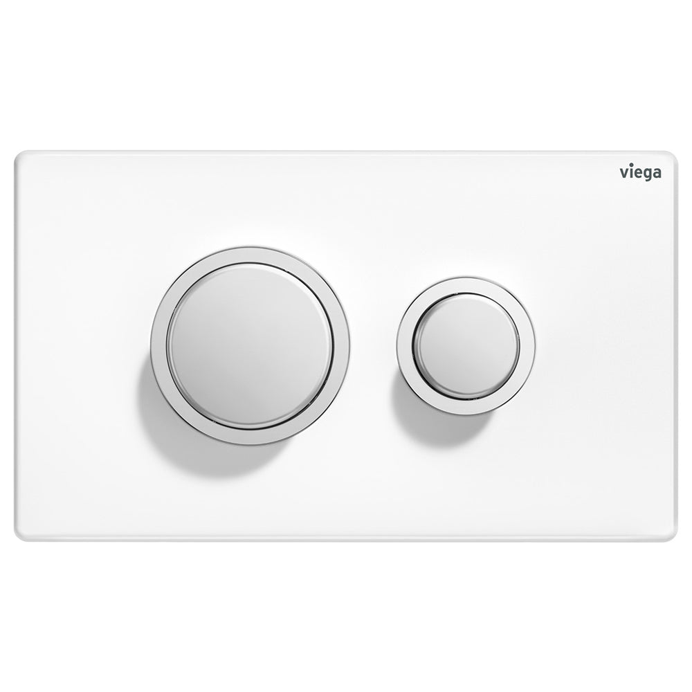 Fienza Viega Public11 Raised Round Button Flush Plate White V-PUBLIC11W