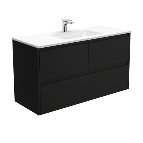 Fienza Vanessa Amato Wall Hung Vanity (1 Taphole) 1200mm Satin Black VAN120BB