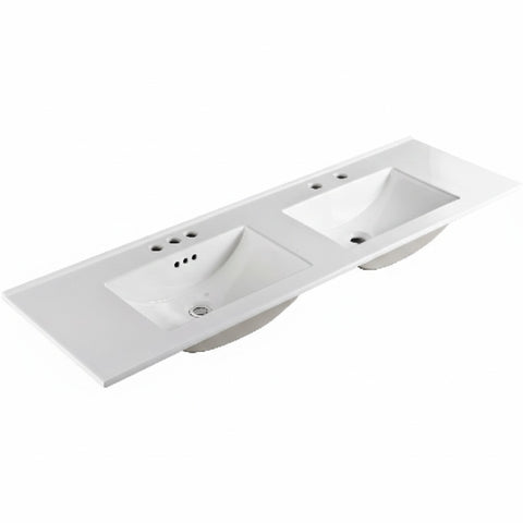 Fienza Vanessa Top Only Double Bowl 1500x460mm (3 Taphole) Gloss White 150VAND-3